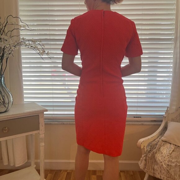 American Vintage 1960s Orange Red Textured Polyester Dress Size MED Ladies Mod - Picture 9 of 11